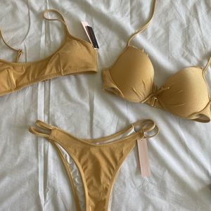 VS gold bikini bottom and two tops